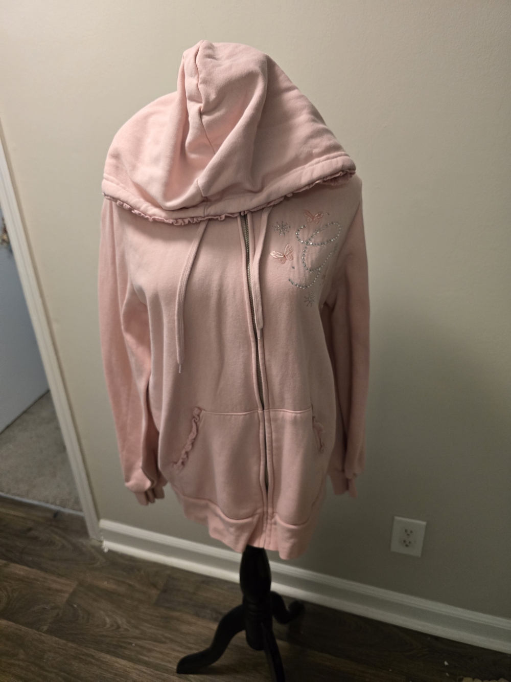Wicked Glinda Rhinestone Ruffle Women's Zippered Hoodie